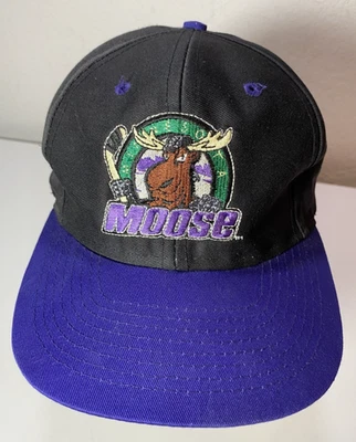 De Colección Años 90 Minnesota Alce Hockey Ligas Menores Negro Púrpura Snapback Sombrero *LEER* Foto 1 de 4