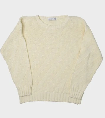 Suéter feminino vintage Gap médio marfim algodão listrado gola redonda malha robusta - Imagem 1 de 4