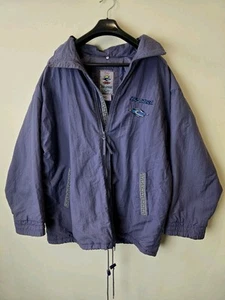 Vintage RIP CURL Nylon Bomber Beach Embroidered Surf Hooded Jacket Large Purple - Picture 1 of 16