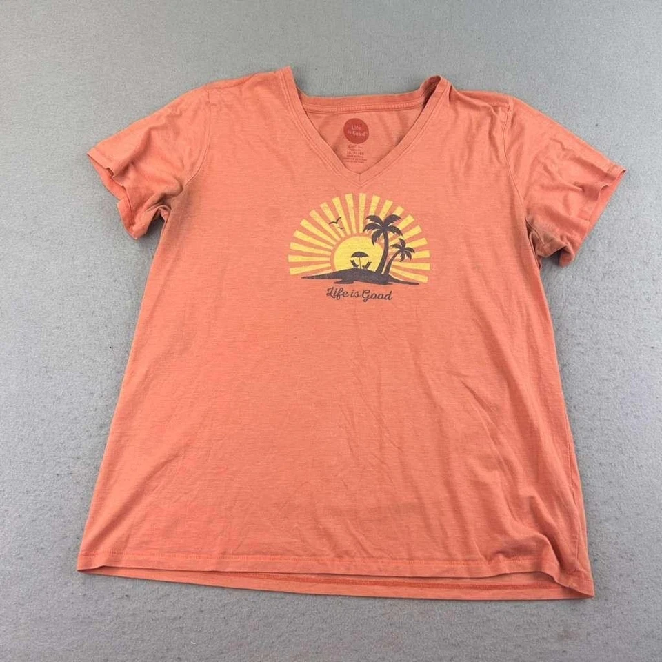 Camisa Life Is Good Para Hombres XL Naranja Mangas Cortas Calce Clásico Pullover Genial Camiseta * Foto 1 de 4