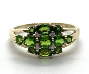 ANELLO A GRAPPOLO ORO 9ct DIAMANTI E DIOPSIDE 375 DONNA ABBIGLIAMENTO DA SERA OTTIMO P+ - Foto 1 di 6