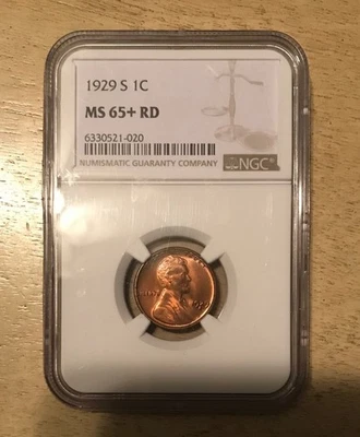 1929-S LINCOLN WHEAT CENT NGC MS65+ RD TOUGH SAN FRANCISCO MINT HIGH LUSTER GEM - Image 1 of 2