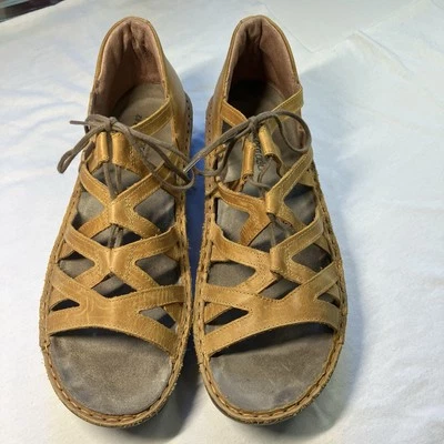 Sandalias de cuña de gladiador de cuero genuino Israel con cordones color tostado talla 42 L11 NAOT Foto 1 de 4
