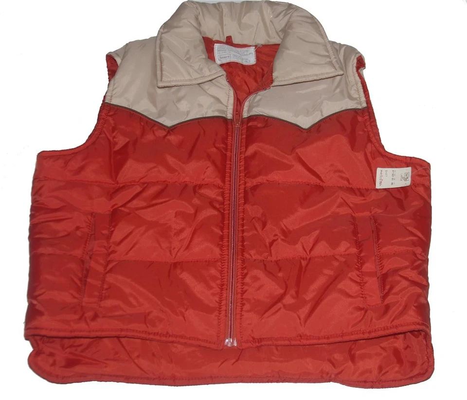 VTG Sears Western Yoke Cut Zipper Front Puffer Vest Mn's? L NWT Tag Dated 1981 - Image 1 of 1