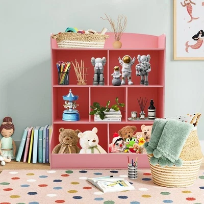 Organizador de armazenamento de brinquedos infantis 4 camadas estante infantil rack de armazenamento para sala de jogos rosa - Imagem 1 de 4