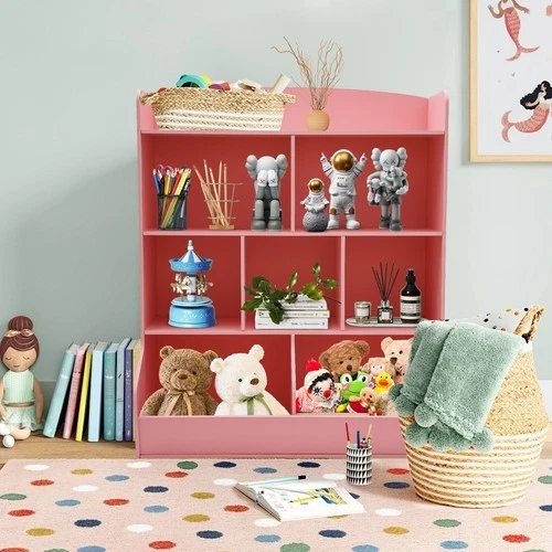 Organizador de almacenamiento de juguetes para niños de 4 niveles estantería para sala de juegos rosa Foto 1 de 4