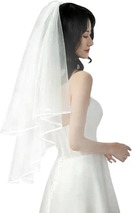 Wedding Veil,Bridal Veil,Veils for Women Wedding,2 Tiers White Bridal Veils with - Picture 1 of 12