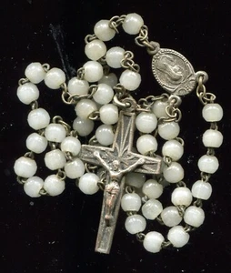 french Rosary Vintage our lady of lourdes with white glass pearl - Picture 1 of 4