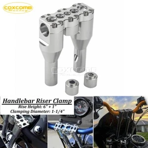 6"+1" Silver Handlebar Risers Mount 1-1/4" Bar Clamp For Harley Softail FXST - Picture 1 of 10