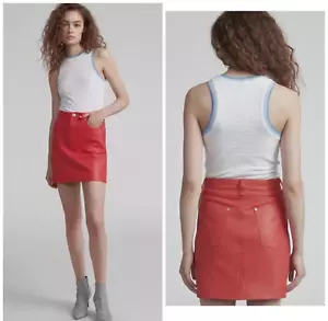 NWT $595 Rag & Bone Moss Leather Skirt In Red Size: 29 - Picture 1 of 5