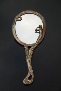 Vintage Brass Art Nouveau Style Hand Mirror. Good Condition.