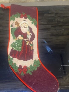 Christmas Stocking Father Christmas needlepoint wool 20” - Picture 1 of 12