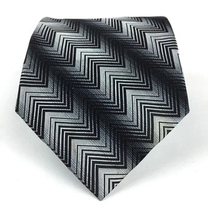 Men's Italian Silk Tie Harris & Frank Hand Fashioned Geometric Black White 57" L - Picture 1 of 12