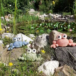 Frosch grün / Kröte orange gehäkelt Handarbeit Deko Dekoration - Bild 1 von 4