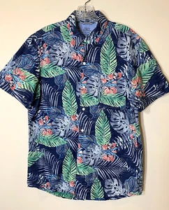 IZOD Salzwasser Hemd Herren Medium Hawaii Kurzarm Blau Baumwolle Freizeit - Bild 1 von 7