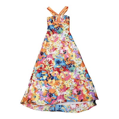 Maxi Vestido De Colección Gunne Sax Hasta el Suelo Juniors 1 Naranja Multi Floral Corsé Espalda Foto 1 de 4