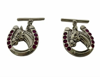 Sterling Silver Horse Shoe Cufflinks with Ruby Stones - Image 1 of 4