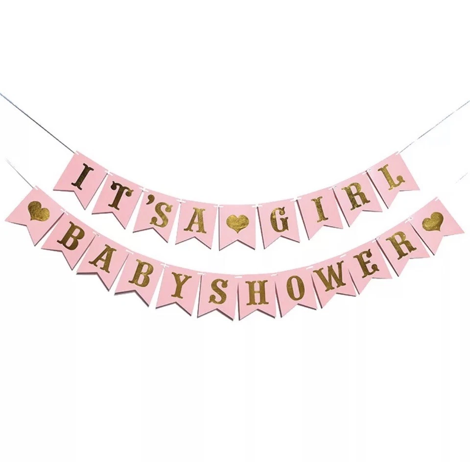 Pink Baby Shower Banner Bunting Its A Girl Banner Gender Reveal Party Decoration