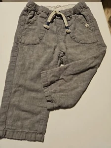 H&M Kids Boys Light Grey Linen Pants Sz 1.5-2Y Drawstring 3 Pockets W/ Logo - Picture 1 of 6