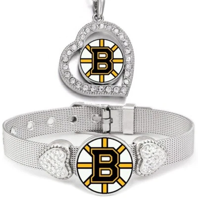 Conjunto de presente feminino 2 peças Boston Bruins colar de prata esterlina com pulseira - Imagem 1 de 4