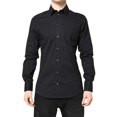 Camisa DOLCE & GABBANA Negra DORADA Algodón Manga Larga Vestido 37/US14.5/XS 330usd Foto 1 de 4