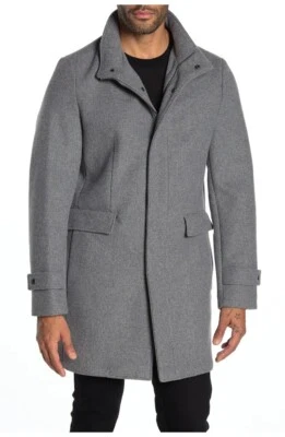 Abrigo gris mezcla lana cuello embudo Dorian DKNY $395 para hombre talla 38R NUEVO CON ETIQUETAS Foto 1 de 3