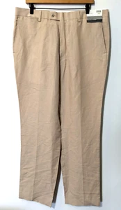 NEW Louis Raphael Men's Aldo Tailored Pants Sz 38x34 Straight Linen Blend Tan - Picture 1 of 9