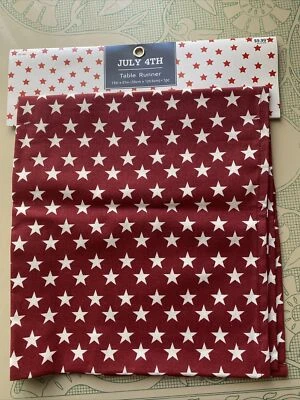 STARS ON RED Table Runner Red w/ White Stars 13"  x 51" Patriotic DECOR July 4th - Image 1 of 4