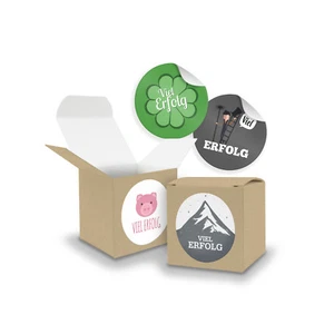 SET Viel Erfolg Mix 24x Geschenkbox Faltschachtel Würfel 5cm BRAUN u Sticker Box - Bild 1 von 2