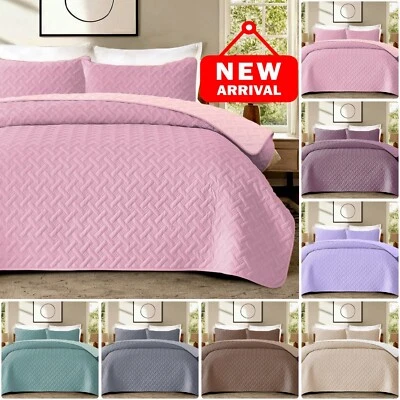 New 3PCs Quilted Bedspread Basket Weave Bedding Set Reversible 2-in-1 Bed Throw - Image 1 of 4