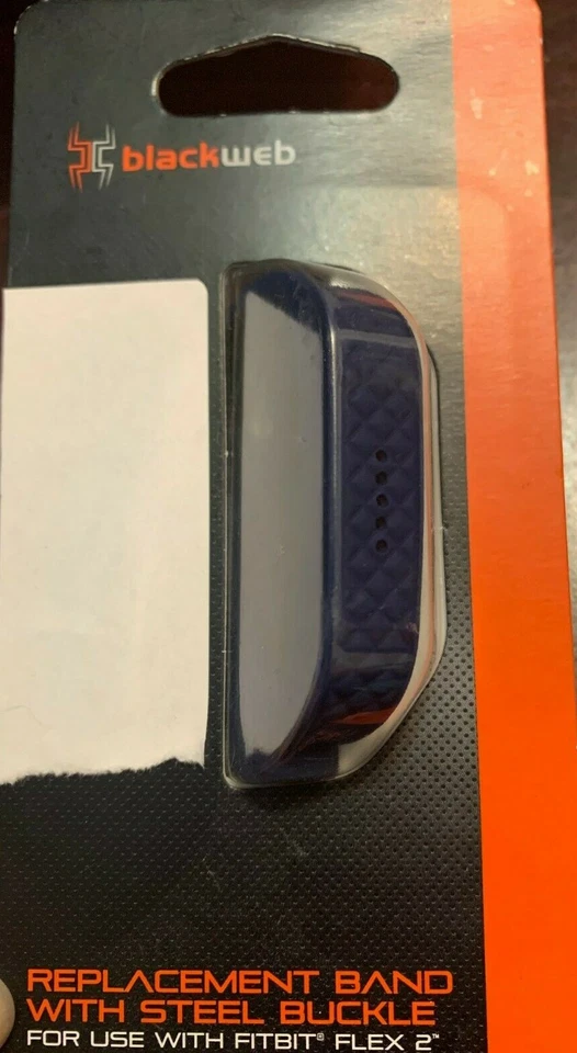 Blackweb* Adjustable Fitbit Flex 2 Buckle Band Replacement Blue Orange Stripe 1f
