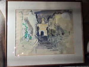 Roger Bertin (1915 - 2003) "Barcelona Street Scene" Watercolor Painting -Framed - Picture 1 of 16