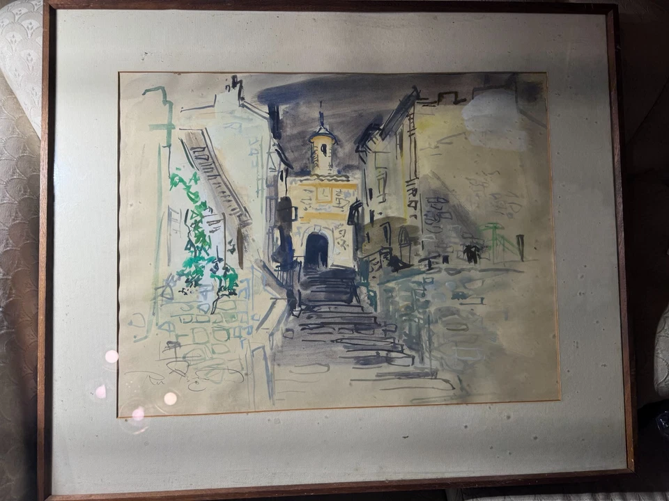 Roger Bertin (1915 - 2003) "Barcelona Street Scene" Watercolor Painting -Framed - Image 1 of 4