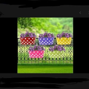 Dotted Oval Metal Railing Planters Set Of 5 Indoor & Outdoor Pink, Green, Yellow - Picture 1 of 7