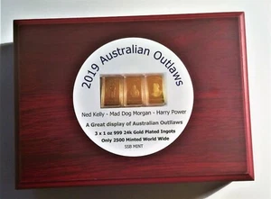 Wood Display Box for 3 x 1 oz 2019 Australian Outlaws Ingots (Empty no ingots) - Picture 1 of 3