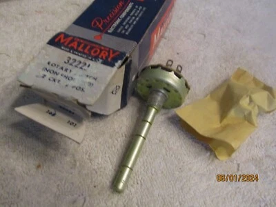 Interruptor giratorio Mallory 3222J vintage no corto 2CKT 2 pos NOS años 50 con accesorios de perilla Foto 1 de 4