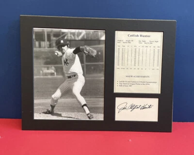 Jim “Catfish” Hunter 11x15 Matted Signed Index Card with B&E Hologram - Image 1 of 2