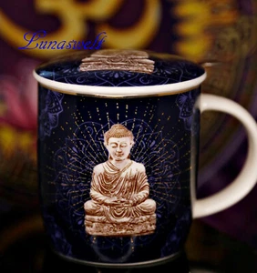 Set Teetasse  Buddha  mit Teesieb aus Edelstahl und Deckel 0,4l - Bild 1 von 3