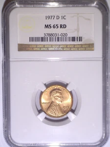 1977-D NGC MS65RD Lincoln Memorial One Cent - 1C - US - Red - Penny - Picture 1 of 2