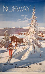 Póster de esquí de viaje vintage de Noruega Enjoy Your Trip - Imagen 1 de 1