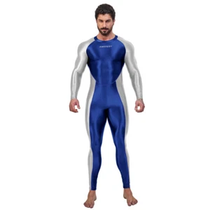 AMORESY Men Glossy Bodysuit Jumpsuits Tracksuits Overalls Activewear Sets Tights - Picture 1 of 33
