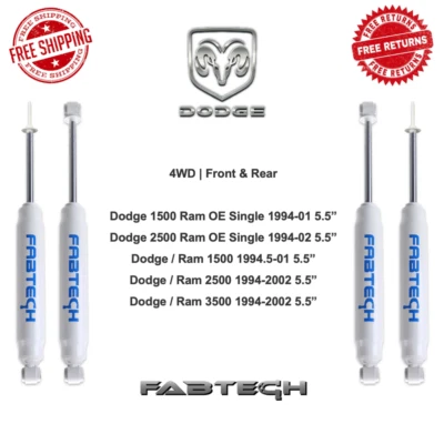 Fabtech Performance Front Rear Shocks Set Fits 94-01 Ram 1500 4WD w/ 5-6" Lifted - Image 1 of 4