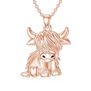 MEIDERBO Highland Cow Necklace for Women 925 Sterling Silver Cow Necklace Pen... - Picture 1 of 6