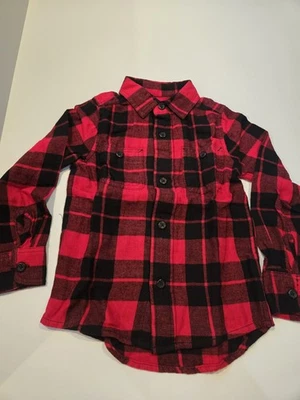 The Children's Place Boys Xs Sz4 Button Up Flannel Red & Black Plaid 100% Cotton - Изображение 1 из 4