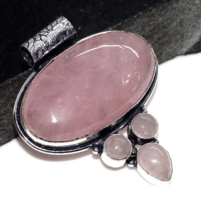 Elegante colgante hecho a mano de cuarzo rosa enchapado en plata 925 de 2" nueva llegada GW Foto 1 de 3