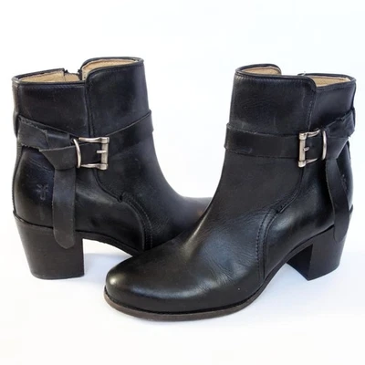 FRYE Malorie Anudado Corto 76117 Cuero Negro Hebilla Correa BOTAS TOBILLO Mujer 9 Foto 1 de 4