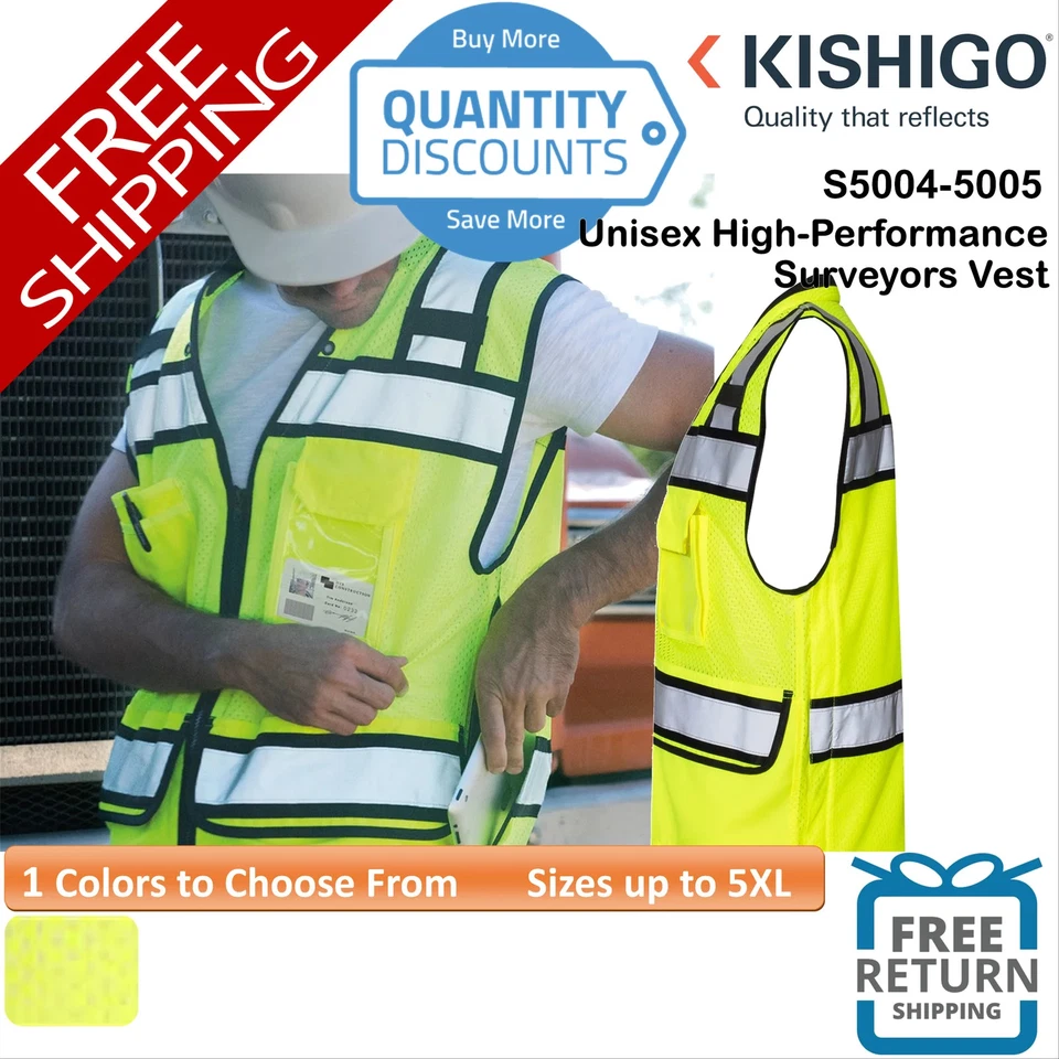 🔥 Kishigo Unisex High-Performance Surveyors Vest Up To 5XL S5004-5005 - Image 1 of 1