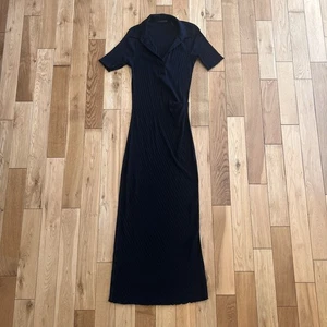 Helmut Lang Womens Black Ribbed Short Sleeve Maxi Dress Ruched Side Cotton M - Picture 1 of 8