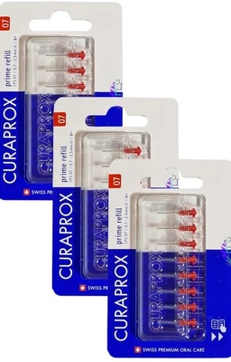 CURADEN 3x Curaprox Interdentalbürsten CPS 07 rot - Prime refill Zahnzwischenraumbürsten