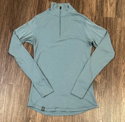 Woolies 150 Mujer Lana Merino 1/4 Cremallera Capa Base Verde Azulado Manga Larga Talla M Foto 1 de 4